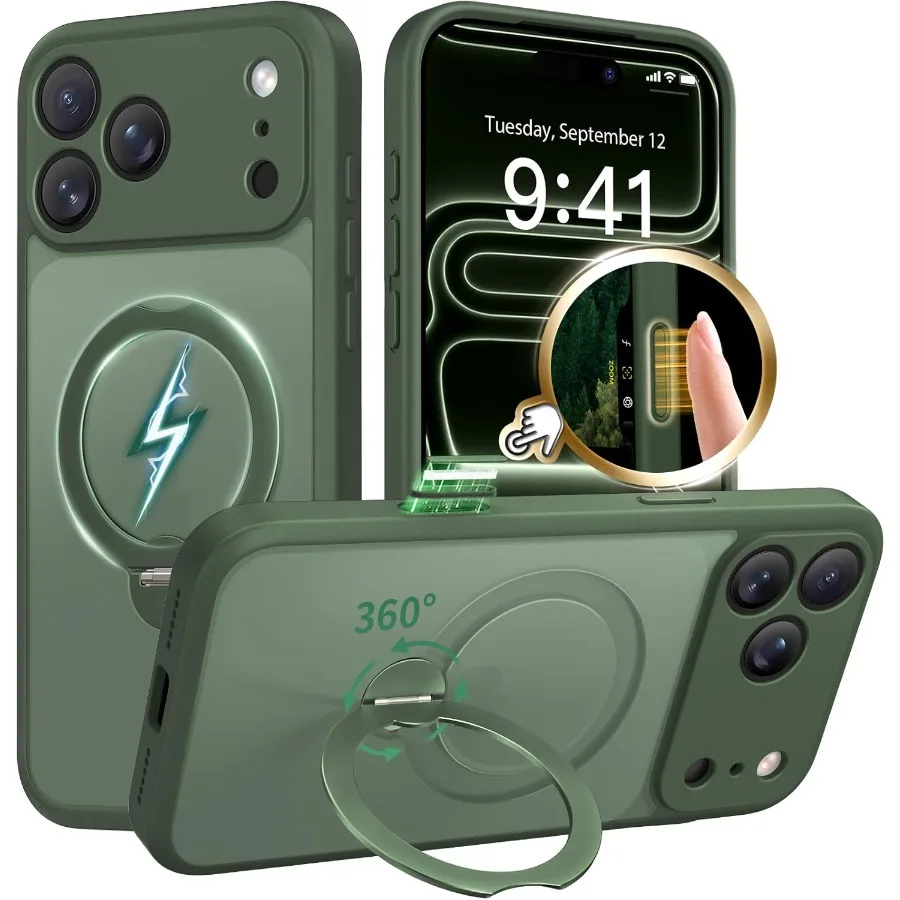 

360 Spin Magnetic Stand for iPhone 17 Pro Case with MagSafe Compatibility Full Camera Protection and 16FT Military Drop Protect