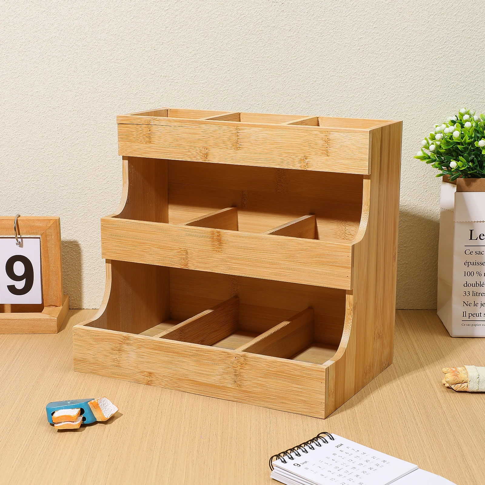 Wooden Coffee Bag Rack Tea Organizer Storage Shelf for Sugar Packets Bar Station Kitchen Countertop Holder Container