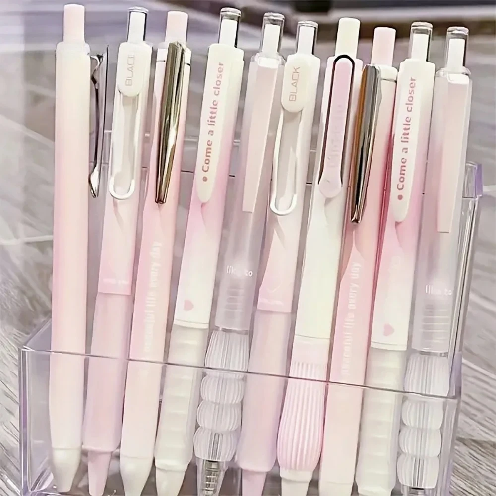 5PCS Chic Pink Blush Retractable Gel Pens, 0.5mm Fine Point Black Ink, Smooth Writing for Daily Office & School Supplies