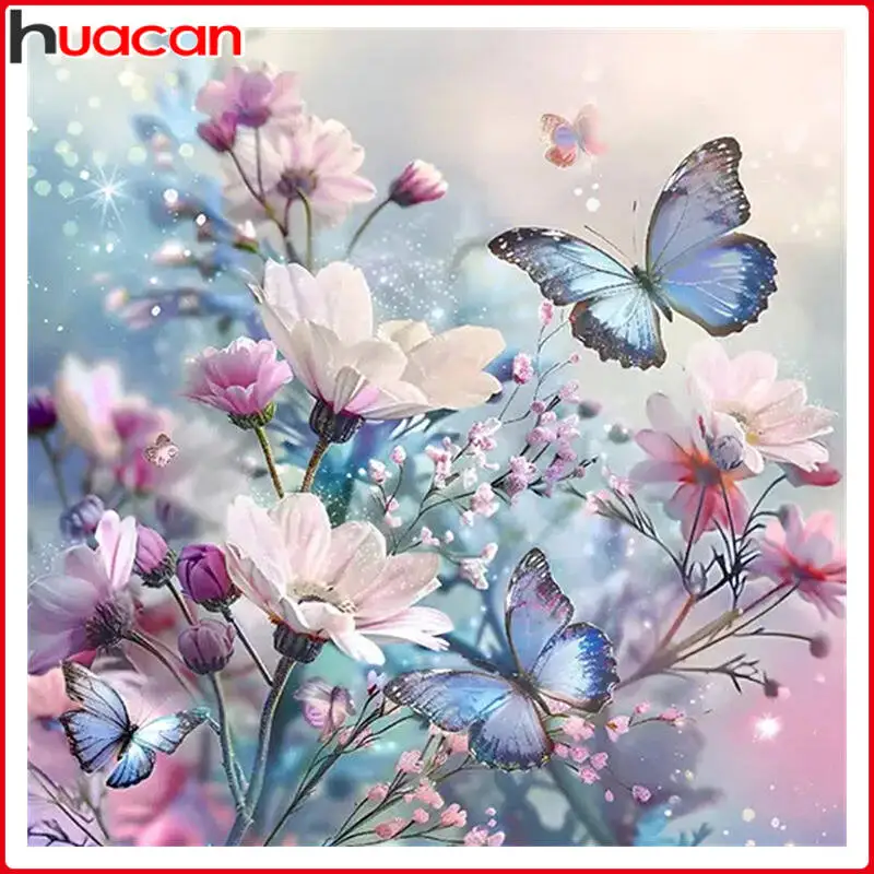 Huacan Diamond Painting Rose Butterfly Flower Diamond Mosaic Beautiful Scenery Home Decoration New Arrivals Rhinestones