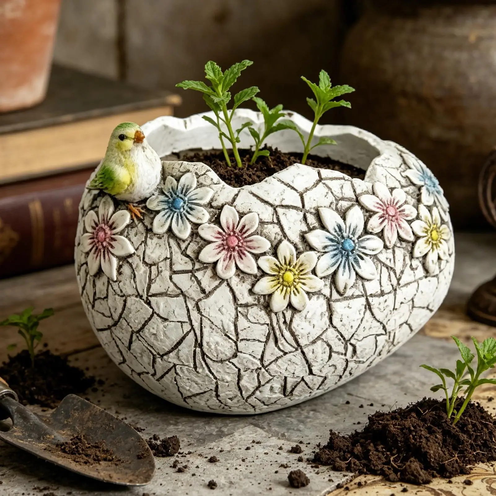 Desktop Ornament Resin Flowerpot Broken Eggshells Shapes Decorative Succulents Plant Container Bonsai Pot Garden