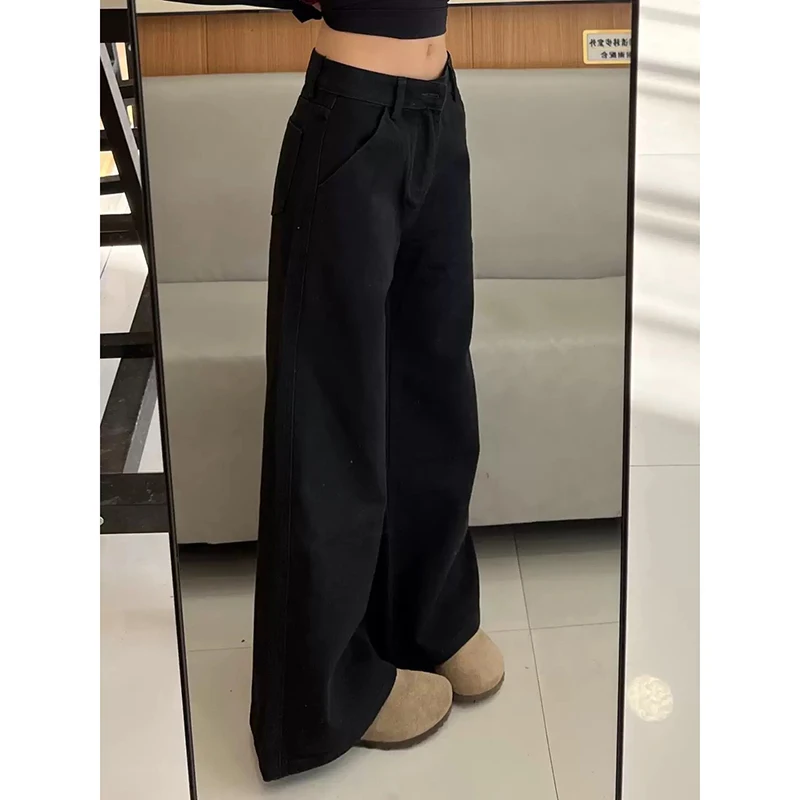 Pantaloni jeans a vita alta da donna larghi skinny neri gamba dritta autunno inverno stile Y2K
