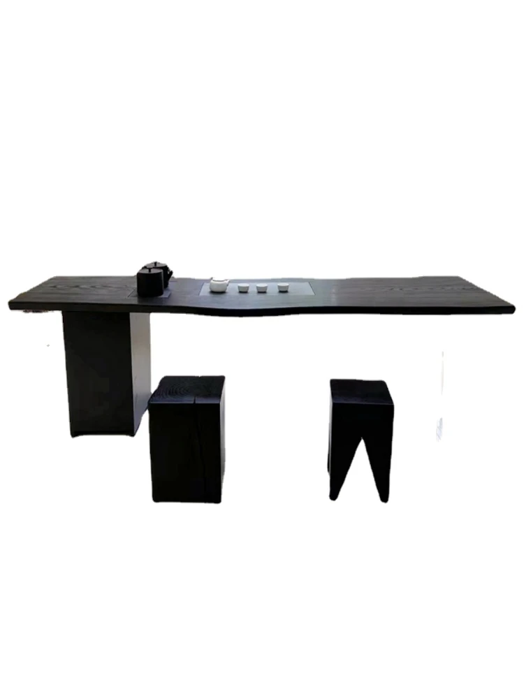 

XL Solid Wood Tea Table Carbonized Black Acrylic Table Tea Table and Tea Tray Integrated Suspension Hidden Cabinet