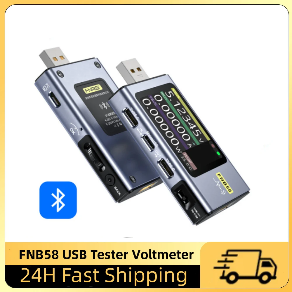 Fnirsi-usb Tipo-c Tester Carga Rápida e Voltímetro Amperímetro Detecção Trigger Medição de Capacidade Medição Ripple Fnb58