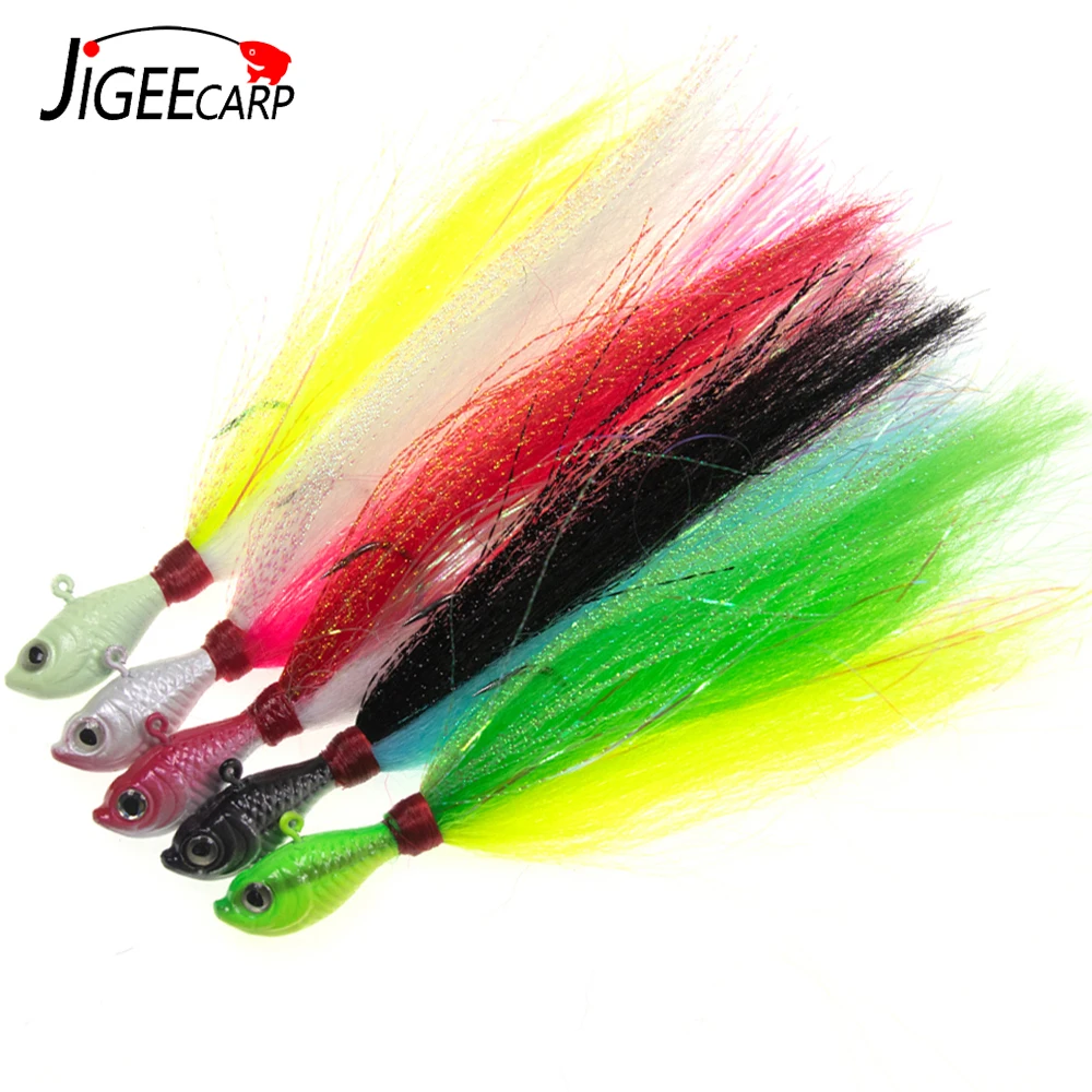 Jigeecarp Jigs Hair Jig Head Flukes Señuelos de pesca de invierno para lubina rayada Walleye Snook Rock fish Surf Casting señuelo