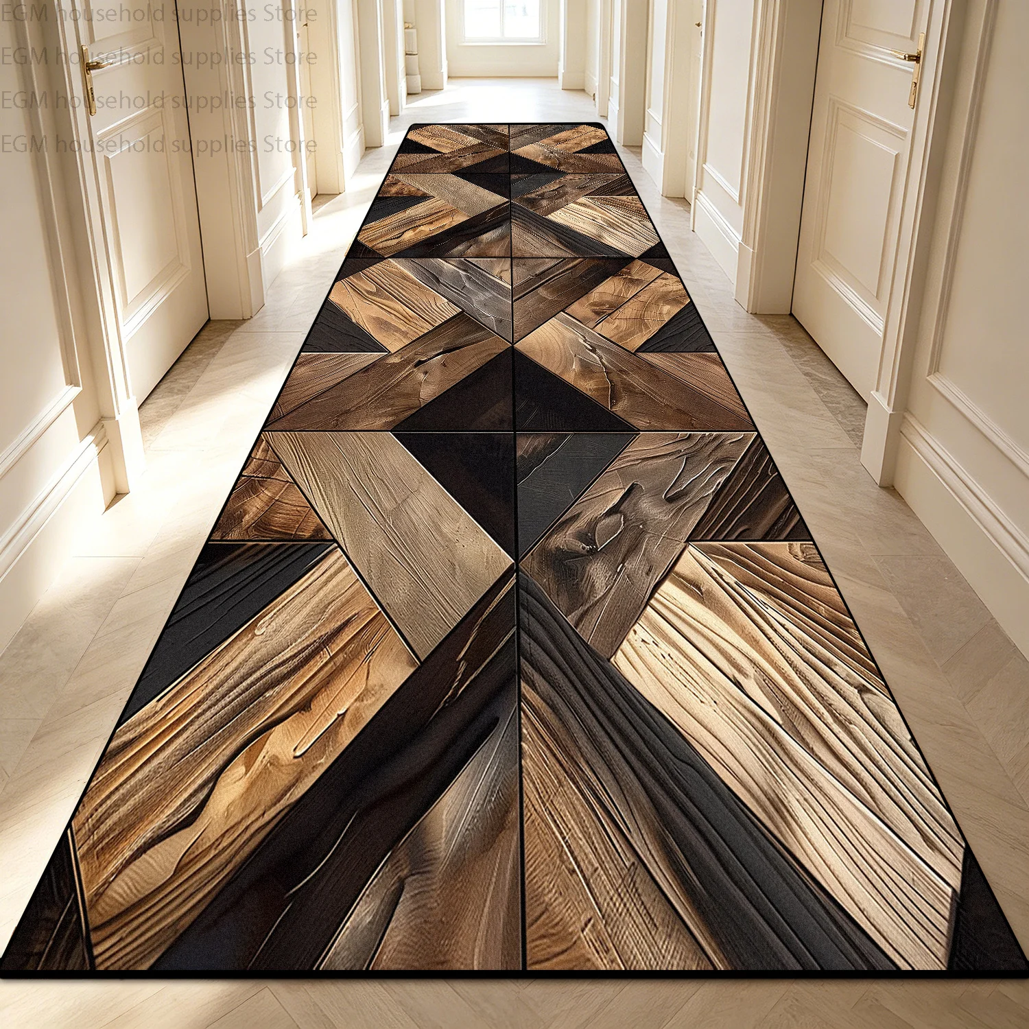 3D Geometric Pattern Runner Carpet Hallway Corridor Long Rugs Bedroom Decor Washable Non-slip Passageway Floor Mats Customizable
