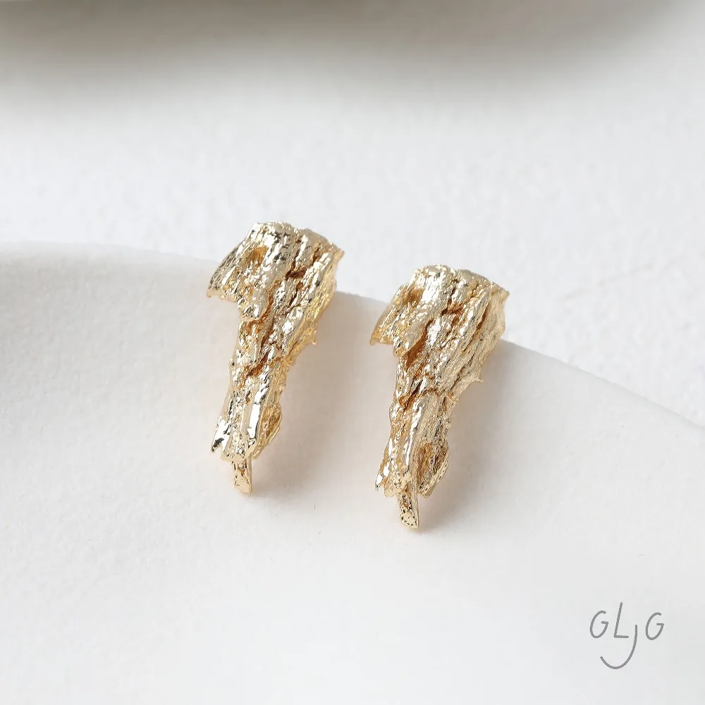 2PCS Dainty Irregular Lava Ear Studs Earrings for Jewelry Findings Making DIY Brass 14k Gold Plated 26*11.5mm Accessories view 5