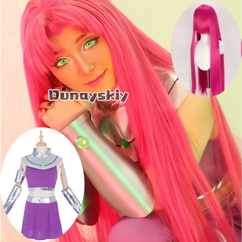

‌‌Starfire Cosplay Costume Princess Koriand'r Skirt Dress Up with Gloves Socks for Halloween Anime Comic Full Set Outfits‌