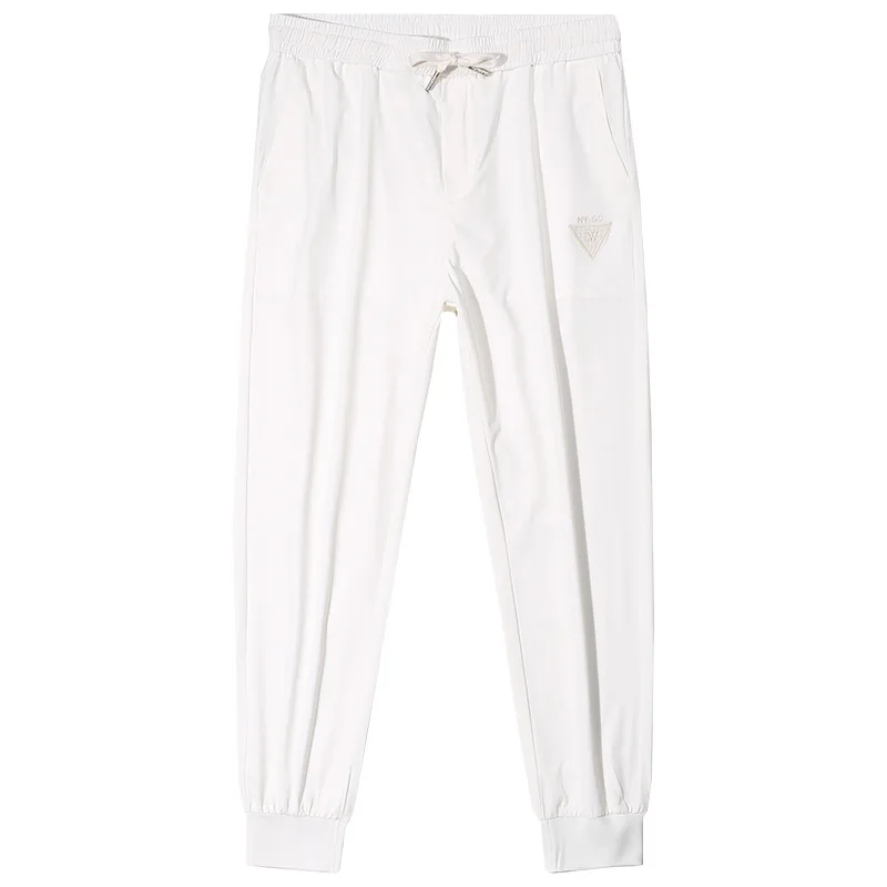 2025 Summer Thin Men's Quick Drying Pants White Breathable Elastic Slim Fit Leg Tight Casual Sports Pants