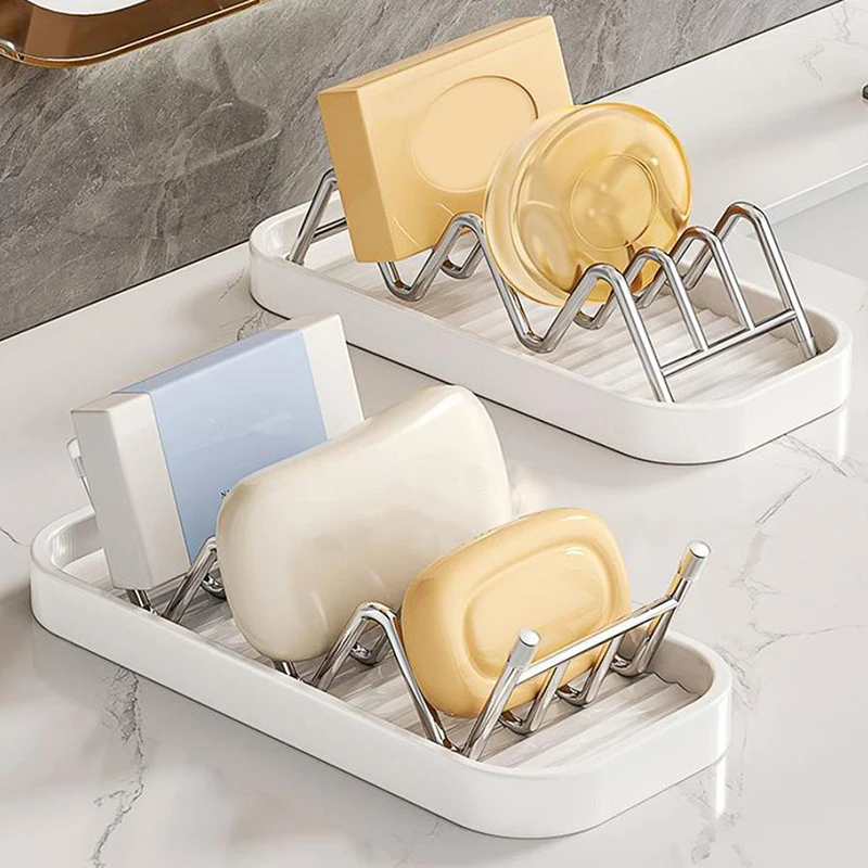 Stainless Steel W-Shaped Soap Holder Space Saving Non-slip Soap Storage Rack Drain Tray W-Shaped Taco Holder Sink Countertop