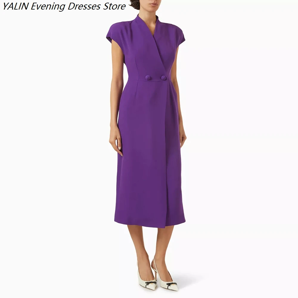 

Women's A-line Evening Dresses Tea-length V-neck Sleeveless Prom Dresses Fashion Button Simple Draped Casual Customized Gowns