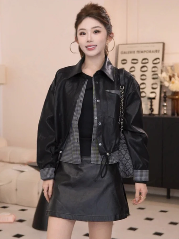 Sli Ele Vielseitige Damen Leder Jaet Herbst Neue Ankunft Abnehmen Offene Strickjacke Top Quali Faionable Oberbekleidung