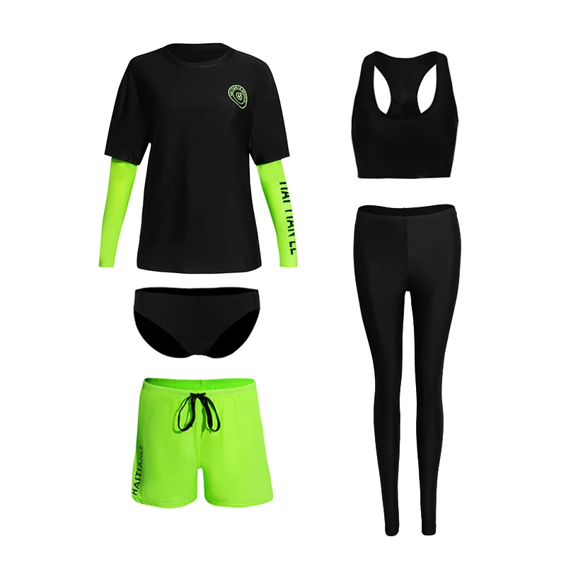 Couples Rash Guards Men Women UV Sun Protection Long Sleeve Fluorescent Patchwork Rashguards Tops & Bottoms Full Suit Surf Swim