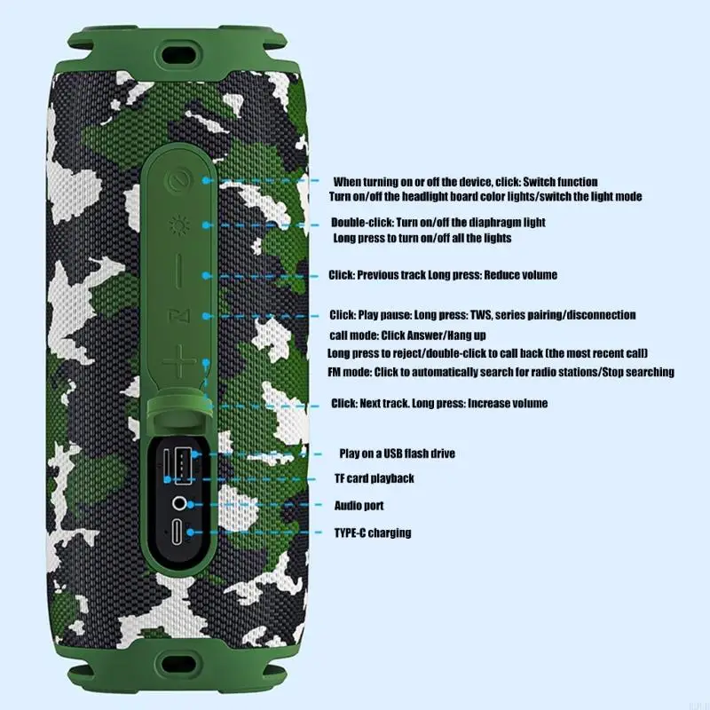 

R9UB IPX6 Waterproof Dustproof Bluetooth-compatible Speaker Colorful Light Show