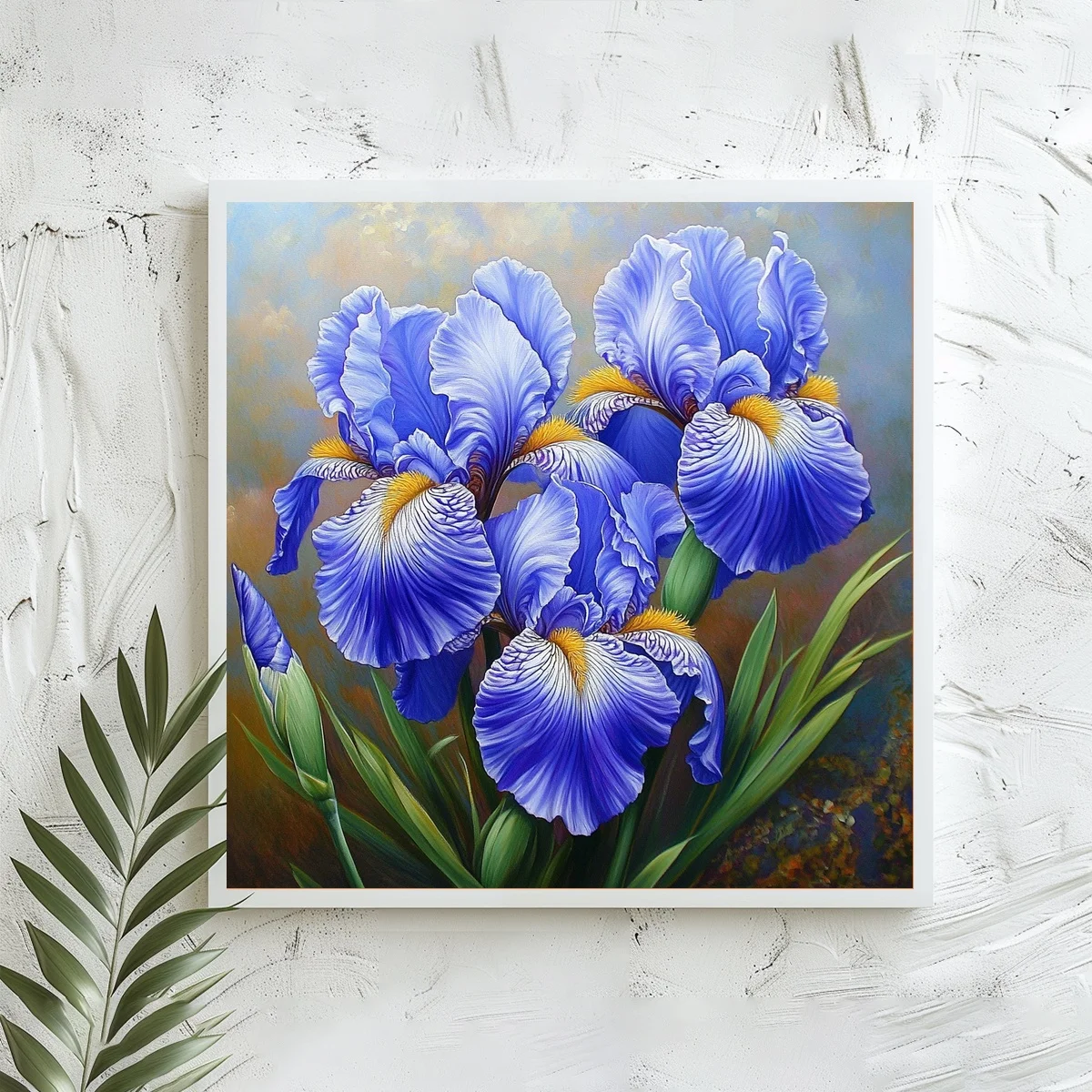 1 Stück 40x40 cm/15,74 Zoll, 11Ct/14Ct Kreuzstich-Set, DIY Valentinstagsgeschenk, Stickerei-Set für Festlichkeiten, Blaue Irisblumen – Detail 2