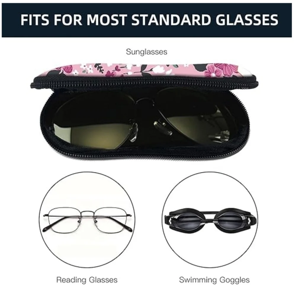 KLASSNUM Butterfly Printed Sunglasses Pouch Soft Glasses Case Floral Portable Zipper Eyewear Protector Women Hook Pouch Bag