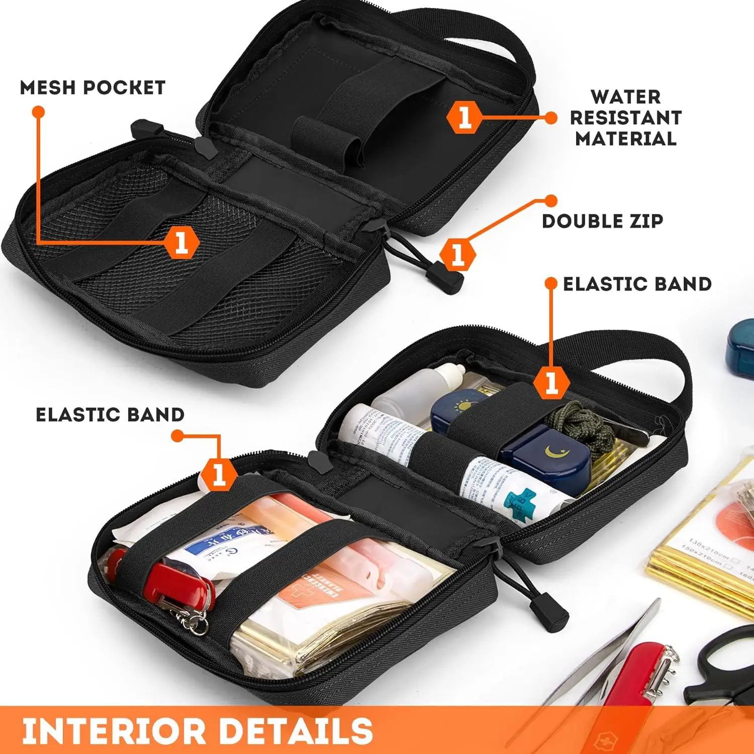 حقيبة EMT التكتيكية، ترقية IFAK مجموعة الإسعافات الأولية القابلة للتمزيق، حزام صغير تكتيكي للإسعافات الأولية، حقيبة طبية مولي