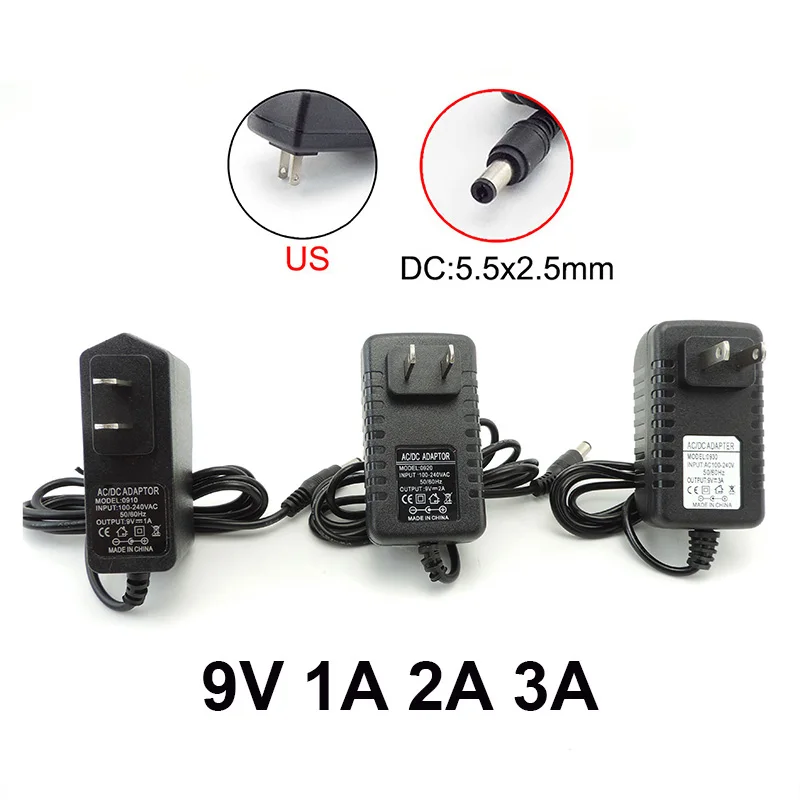 Power Supply Adapter AC to DC 9V 1A 1000ma 2A 2000ma 3A Converter Charger US plug for cctv camera Router