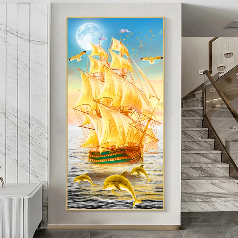 One Piece Golden Boat Posters Modern Home Decoration Abstract Ship Canvas Prints Luxury Painting Wall Picture for Living Room