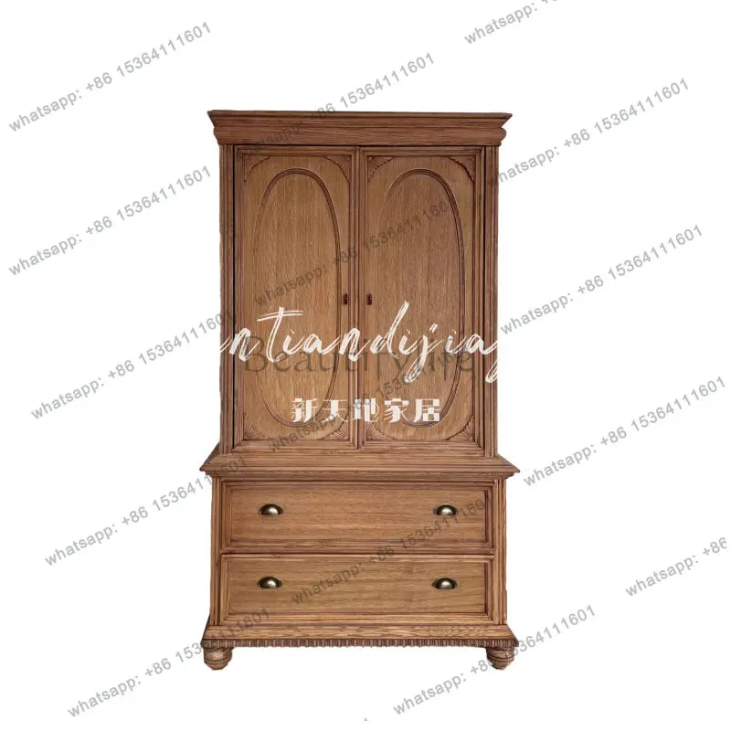 

American Country Antique Wardrobe Bedroom with Drawer Storage Cabinet