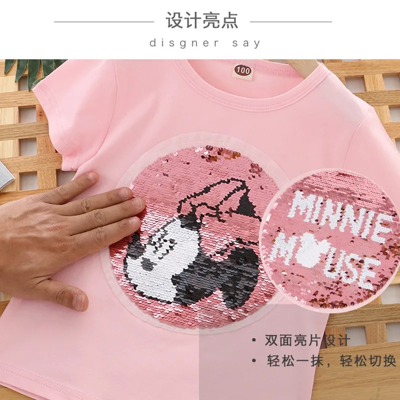 Kids T-shirt Short sleeves Children Cotton Summer Girls Tee Party Princess Disney Girls Clothes Costumes Minnie Mouse 3-8Y