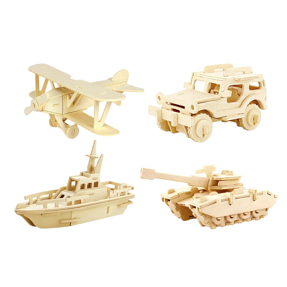 

4Pcs Wooden 3D Puzzle Set Lifelike Tank Vehicle Educational Brain Teaser for Adults Kids Shelf Desk