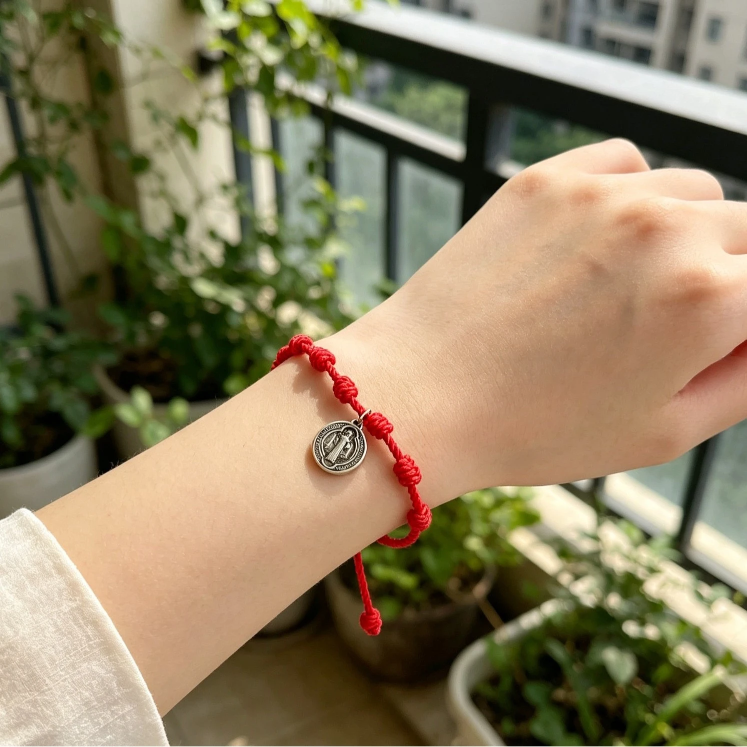 bracelet alloy Red Rope St. Benedict Woven Bracelet Religious Fashion Dripping Oil Alloy Bracelet Accessories Wholesale