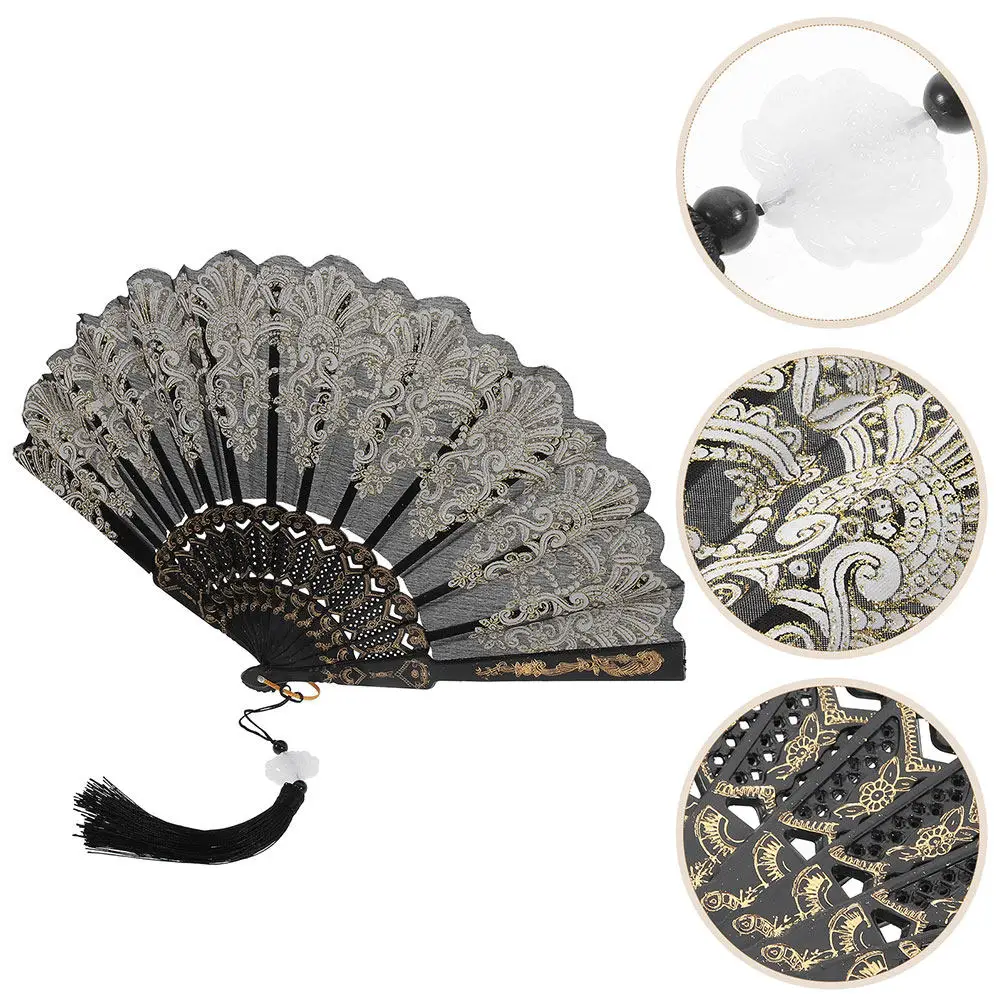 2Pcs Folding Fan Ancient Style Gold Pattern Lightweight Exquisite Handheld Fans Summer Cooling Dance Performance Photography