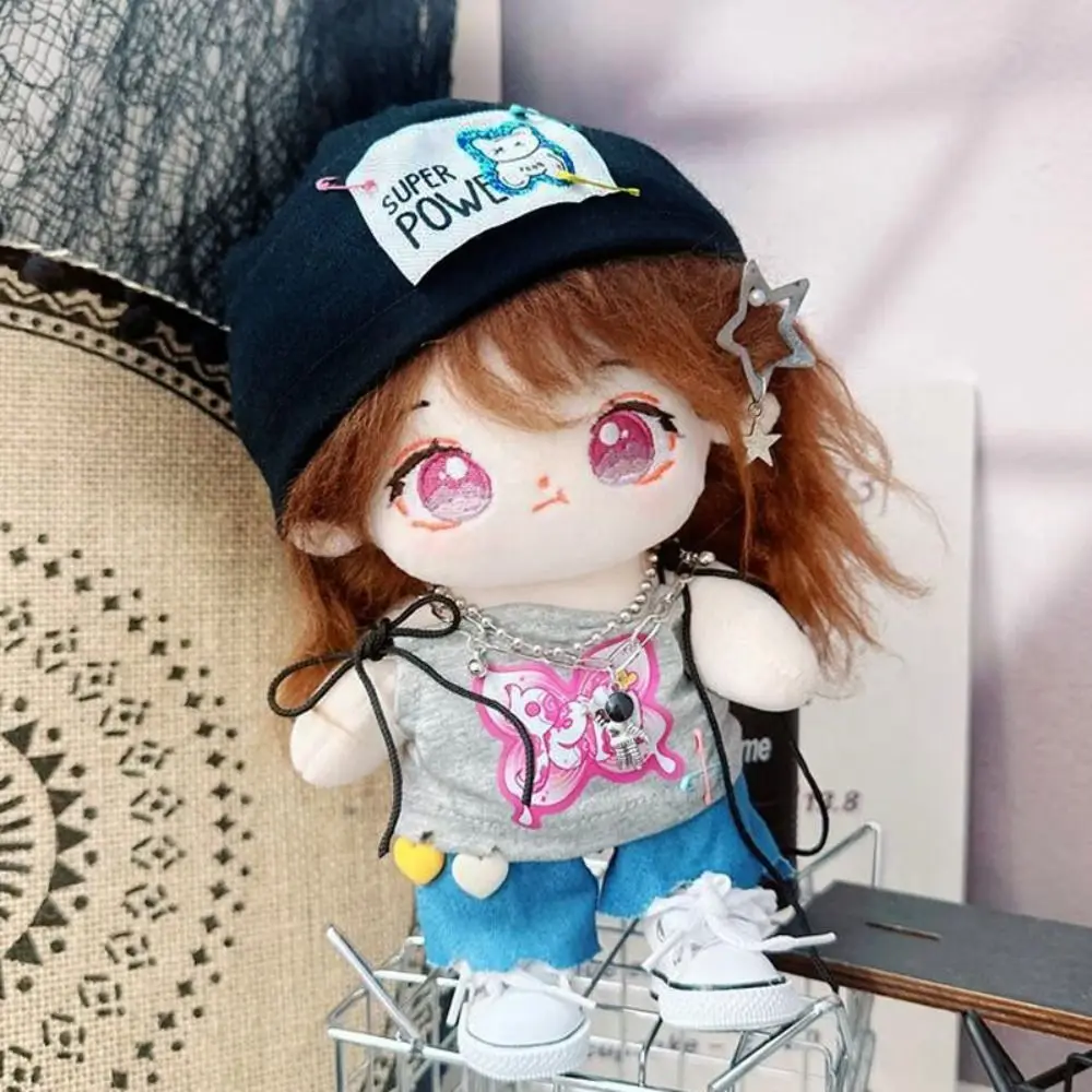 Y2k 20CM Cotton Doll Clothes Trendy Set Hip Hop Stuffed Doll Plush Suit Outfit Strap Top Plush Toys Clothes 20cm Cotton Doll