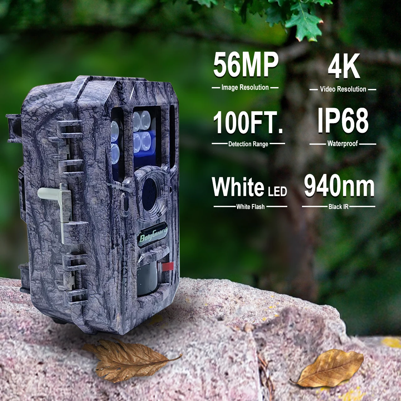 BolyGuard BG662-HQ Trail Camera 940nm Night Vision Invisible 4K Video 56MP Wildlife Hunting Camera Economical Camera Portable