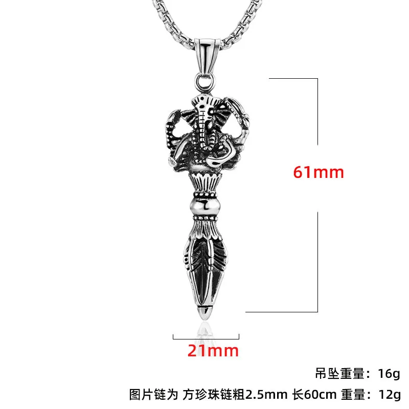 Punk Rock Titanium Steel Elephant Subduing Pestle Ganesha Pendants Necklaces for Men Retro Jewelry Never Fade Drop Shipping