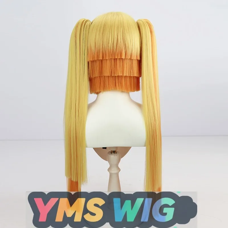 【YMS WIG】Demon Slayer: Kimetsu No Yaiba Zenitsu Agatsuma Parrucca cosplay femminile Capelli lunghi Doppia coda di cavallo