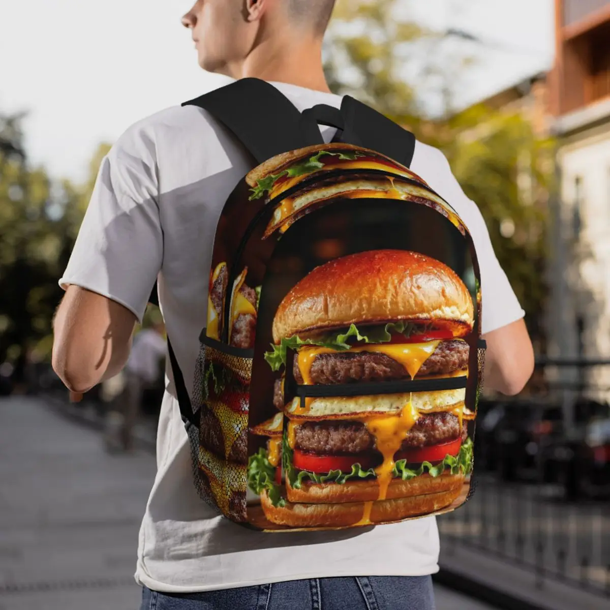 Hamburger Realistic Burger Design Backpack Student BookBag Kids School Bag Laptop Shoulder Bags for Men Women