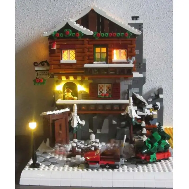 都市の街並みシリーズ MOC 高山コテージビルディングブロック モジュール式建築 冬の村 DIY ブリックおもちゃ クリスマスギフト