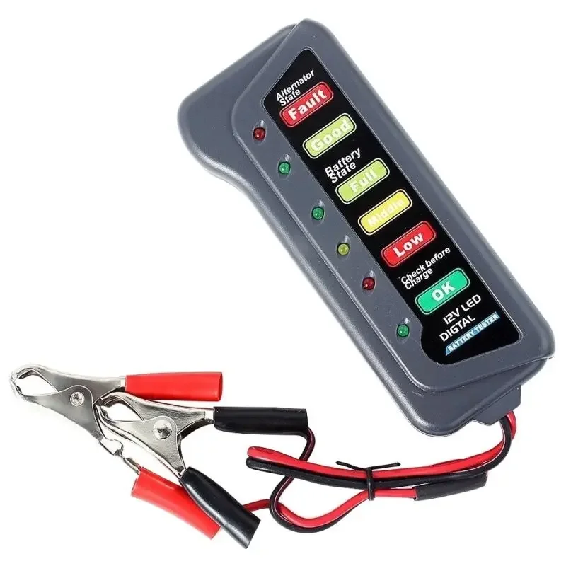 Battery Tester Automobile Motorcycle Battery Car Battery Testers ABS Red Yellow Green Display 12V Battery Level