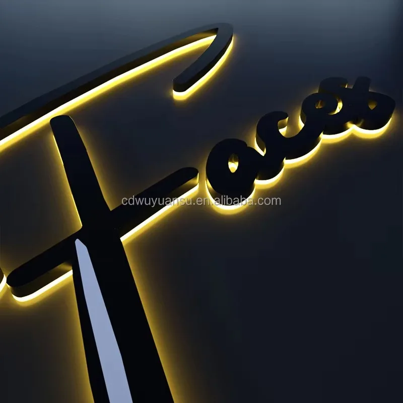 3D Back Light LED Acrylic Signage Letters Stainless Steel Outdoor Commercial Building & Business Sign for Shops