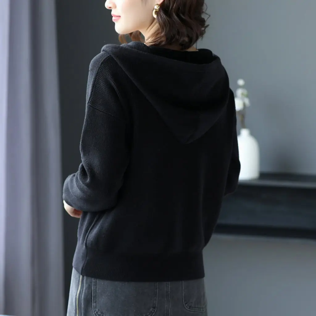 

Women's Knitted Open Cardigan Loose Fit Hooded Sweater Jacket Casual Style For Spring Autumn New Arrival Korean Version