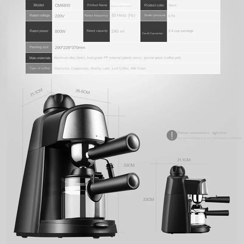 Máquina De Café Espresso Doméstico Semiautomático, espuma De Leite A Vapor, mini estoque Pequeno