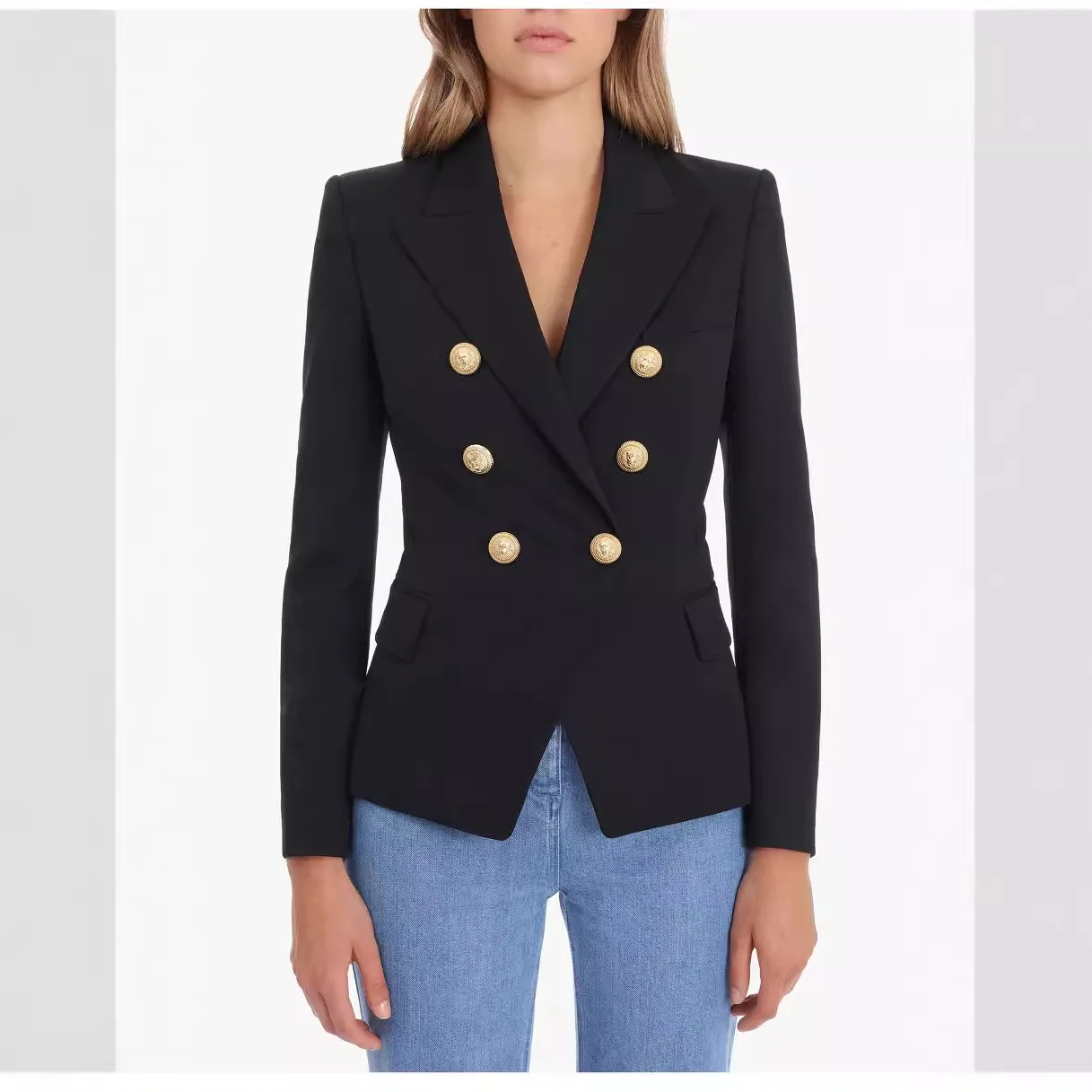 

Elegant Blazer Coat European Fashion Double Breasted All Match Office Lady Jacket Women Autumn Small Suit New Clothes G725