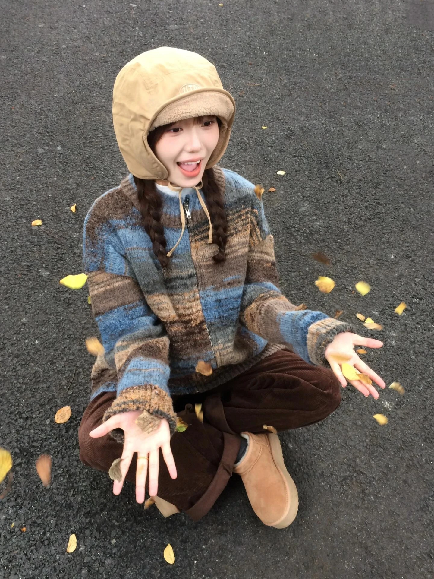 American Retro Zipper Knitted Sweater Coat Women's Autumn Winter New Sle Korean Lazy  Stripes Loose Cardigan