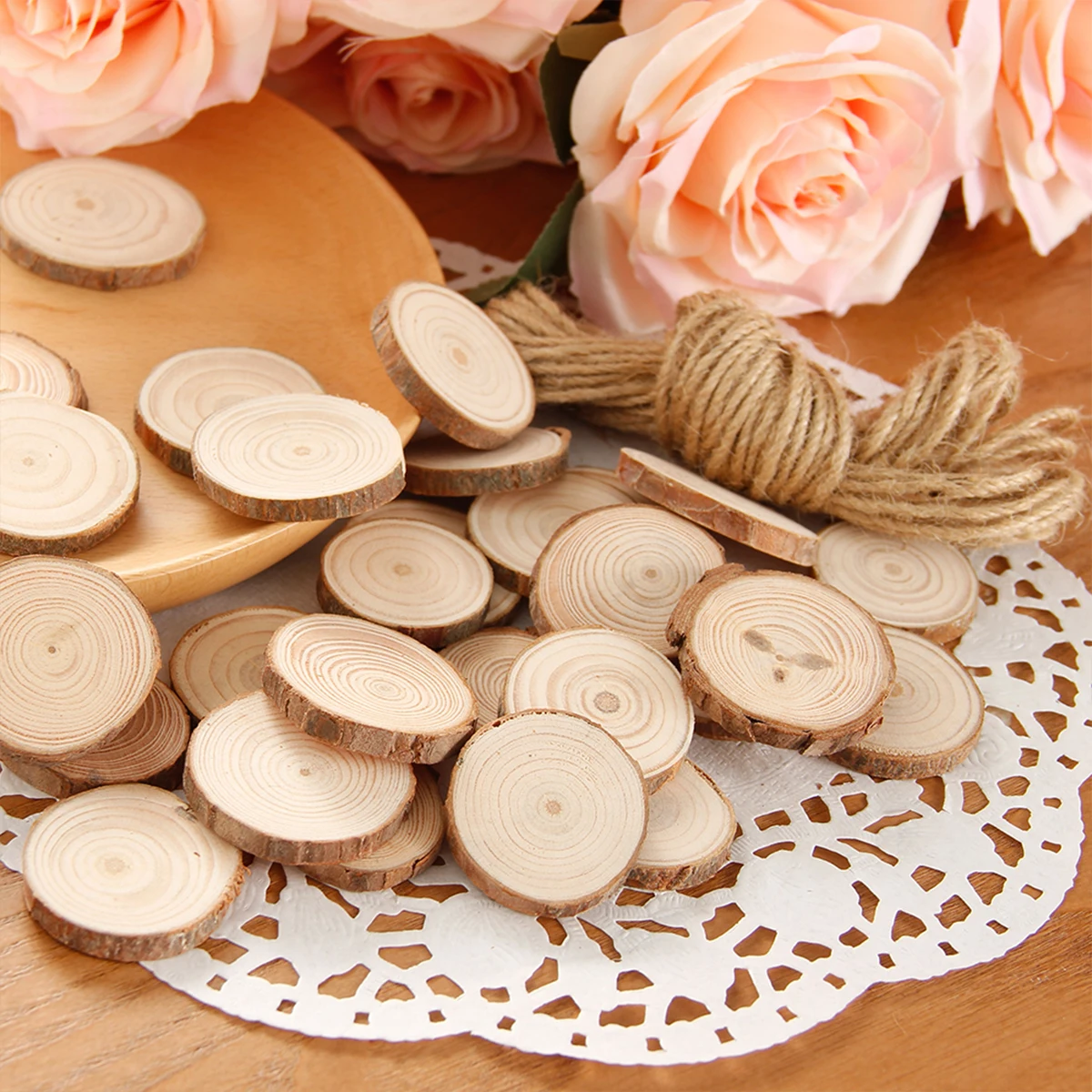 30/60 pz fette di legno naturale non finito cerchi di legno rotondi per arti pittura artigianato fai da te decorazioni di nozze ornamento di natale