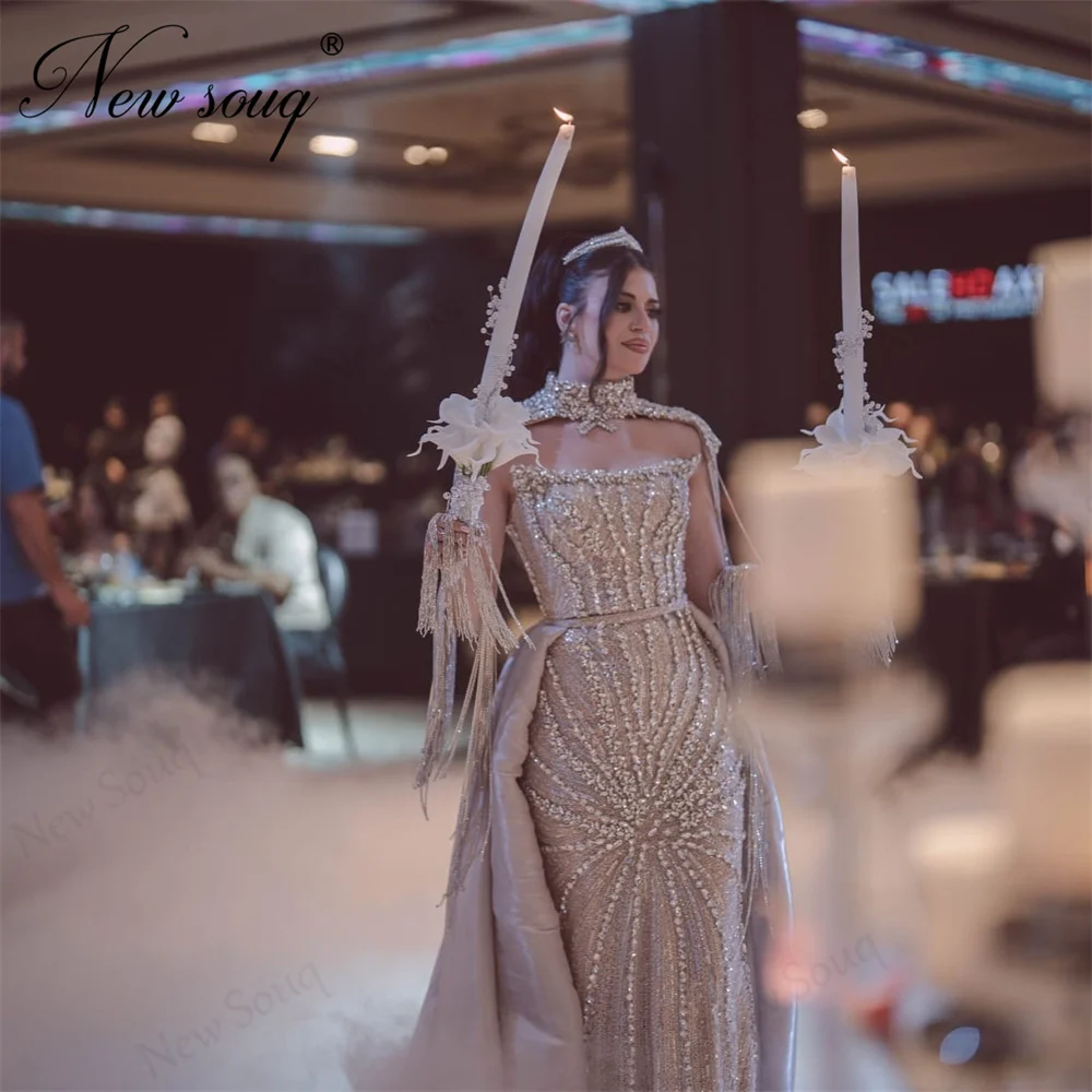 Coutures Champagne Beaded Evening Dresses Crystals Wedding Party Gowns Detachable Skirt Prom Dress Vestidos De Gala Customized