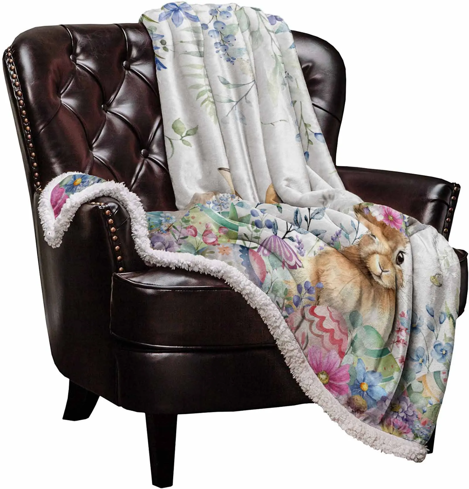 Easter Eggs Bunny Spring Flower Cashmere Blanket Winter Warm Soft Throw Blankets for Beds Sofa Wool Blanket Bedspread