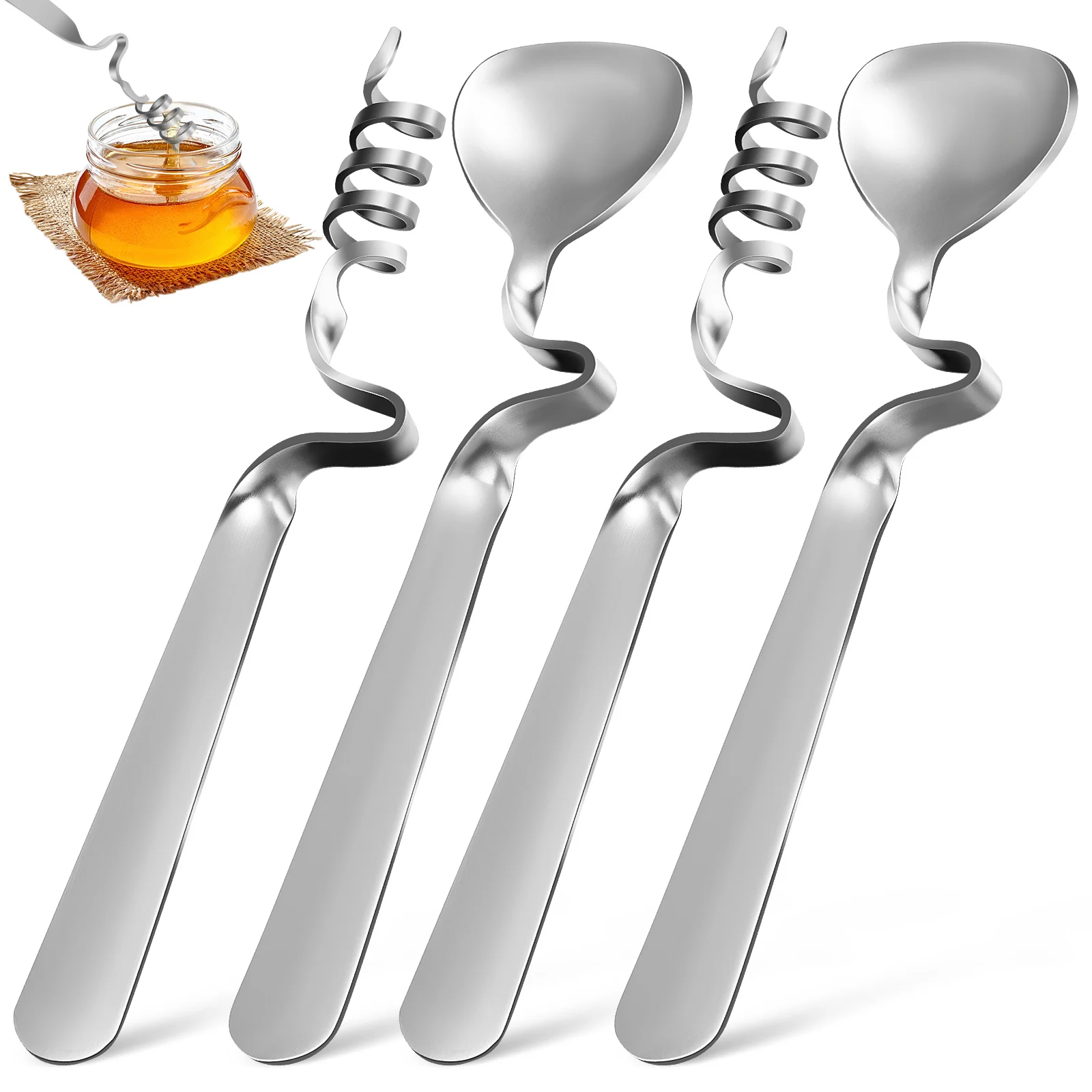 

4 pcs Coffee Honey Dipper 304 Stainless Steel Rust-resistant Polished Espresso Tea Espresso Spoon Jam Long Handle