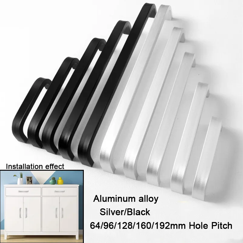 12 Stück moderne Kleiderschrankgriffe, 64 mm/96 mm/128 mm/160 mm/192 mm, solider Griff aus Aluminium, Küchenmöbelgriffe, Schubladengriffe