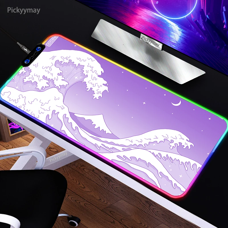 Big RGB Mouse Pad Great Wave Mausepad Table Mats Pc Mousepad XXL Kawaii Deskpad  Art Rubber Carpet Desk Mat With Backlit LED