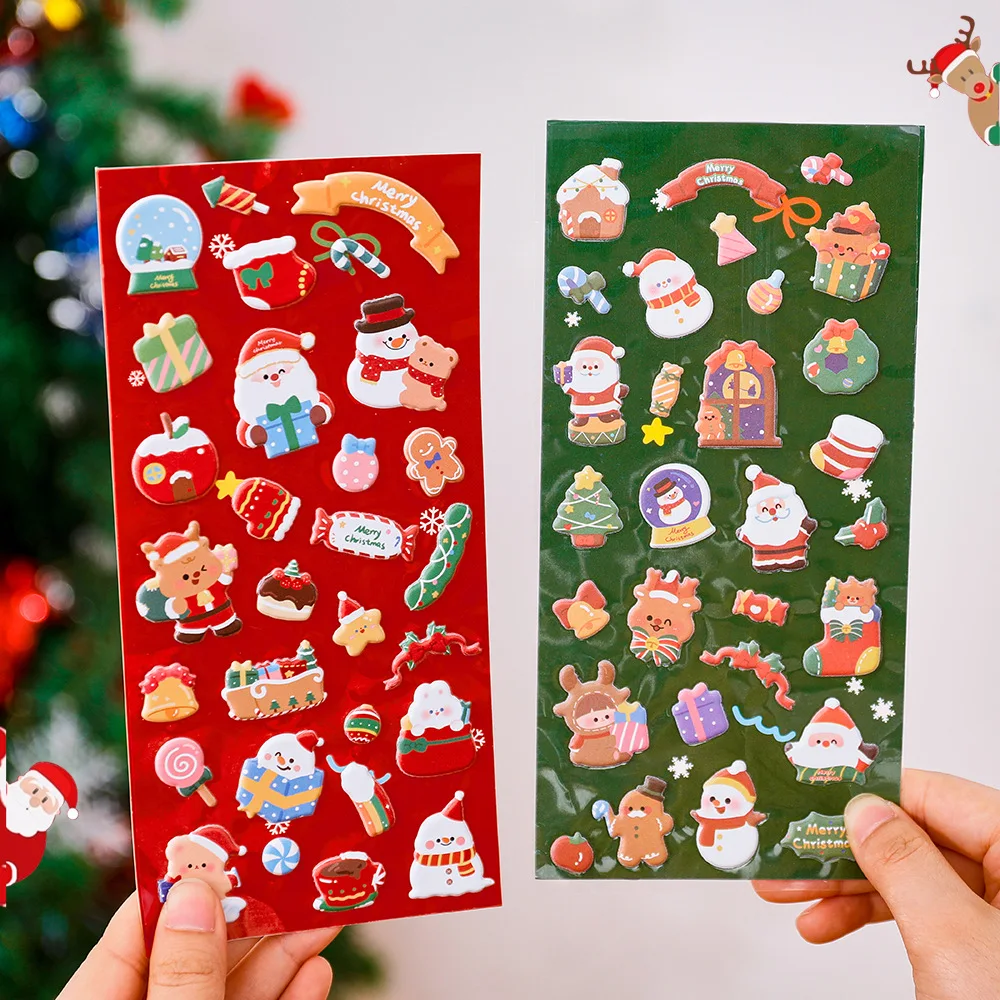Christmas Cartoon Bubble Puffy Stickers Small Decals for Kids Students Journal Decoration Christmas Gift