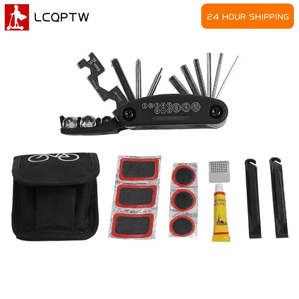 16-in-1 Multi-Reparatur-Werkzeugset mit Reifenhebern und Reifenreparatur-Patch-Set für Elektroroller, Fahrrad und Fahrradwartung
