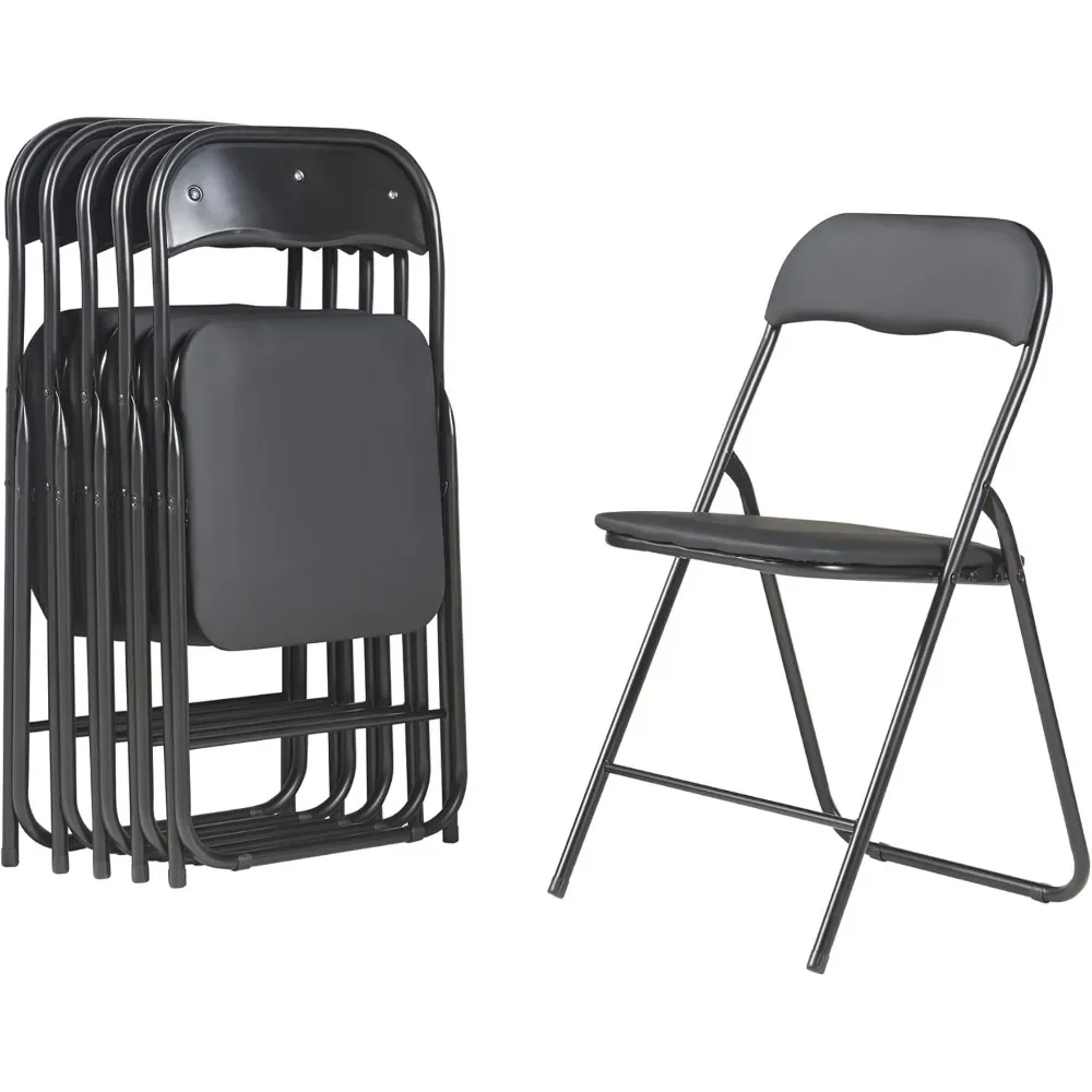 Sillas plegables con cojín y respaldo acolchado, sillas de metal para el hogar y la oficina, sillas plegables para interiores y exteriores (negro, paquete de 4)