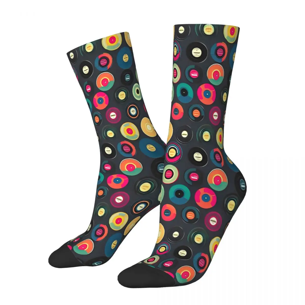 Autumn Winter Retro Women Men Retro Vinyl Records Print Socks Music Pattern Breathable Yoga Socks